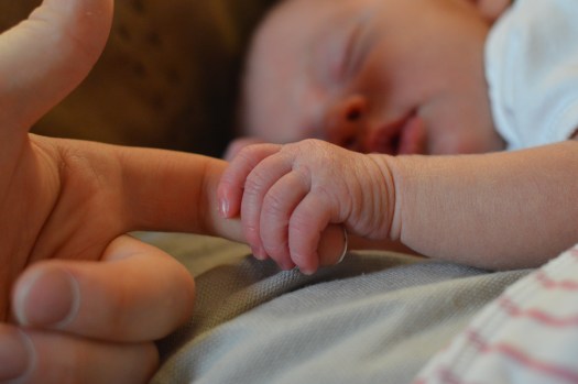 dad holding newborn's hand